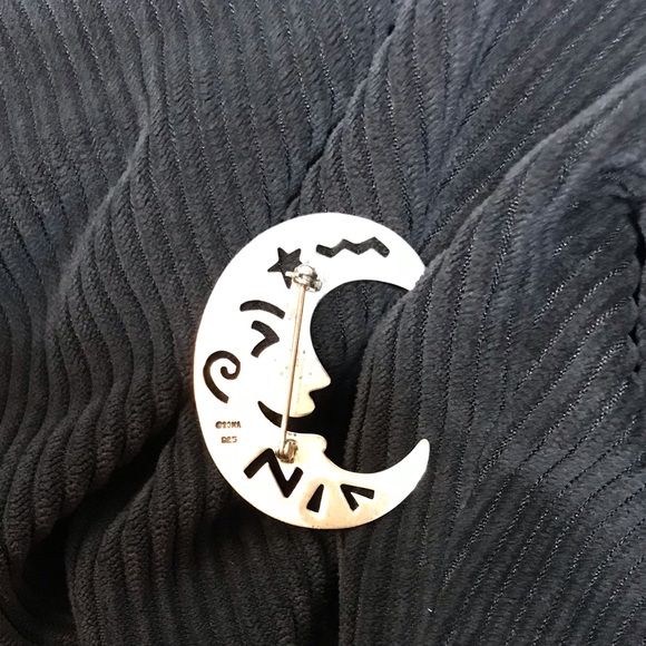 Sterling Silver large Moon Pin by Boma - Picture 4 of 7